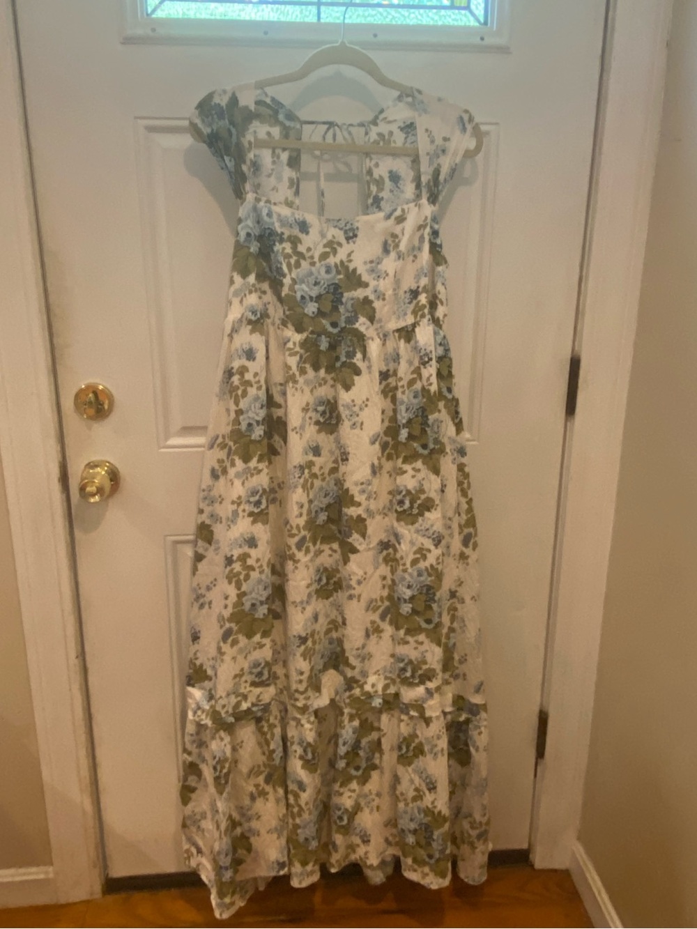 By Anthropologie Floral Blue Rose Maxi Square Neck Dress 1X - Picture 5 of 9